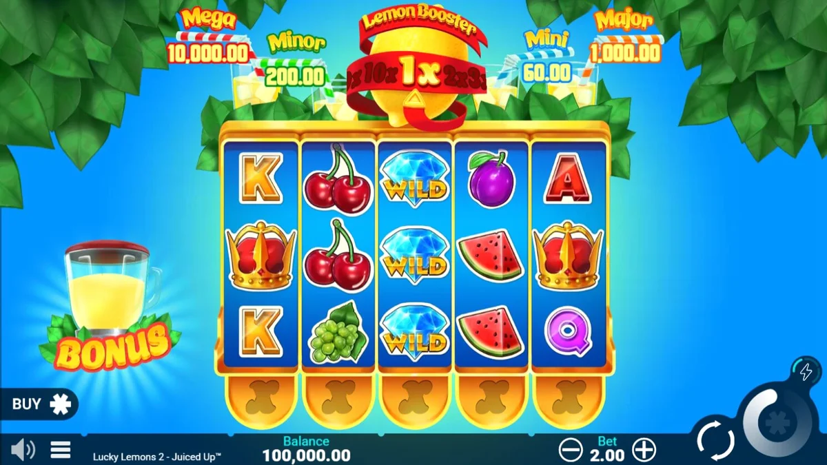 Tampilan visual slot Lucky Lemons 2 Juiced Up dengan tema buah-buahan cerah